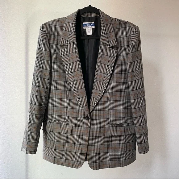 Vintage Pendleton herringbone plaid blazer and pleated skirt matching set - Picture 3 of 14
